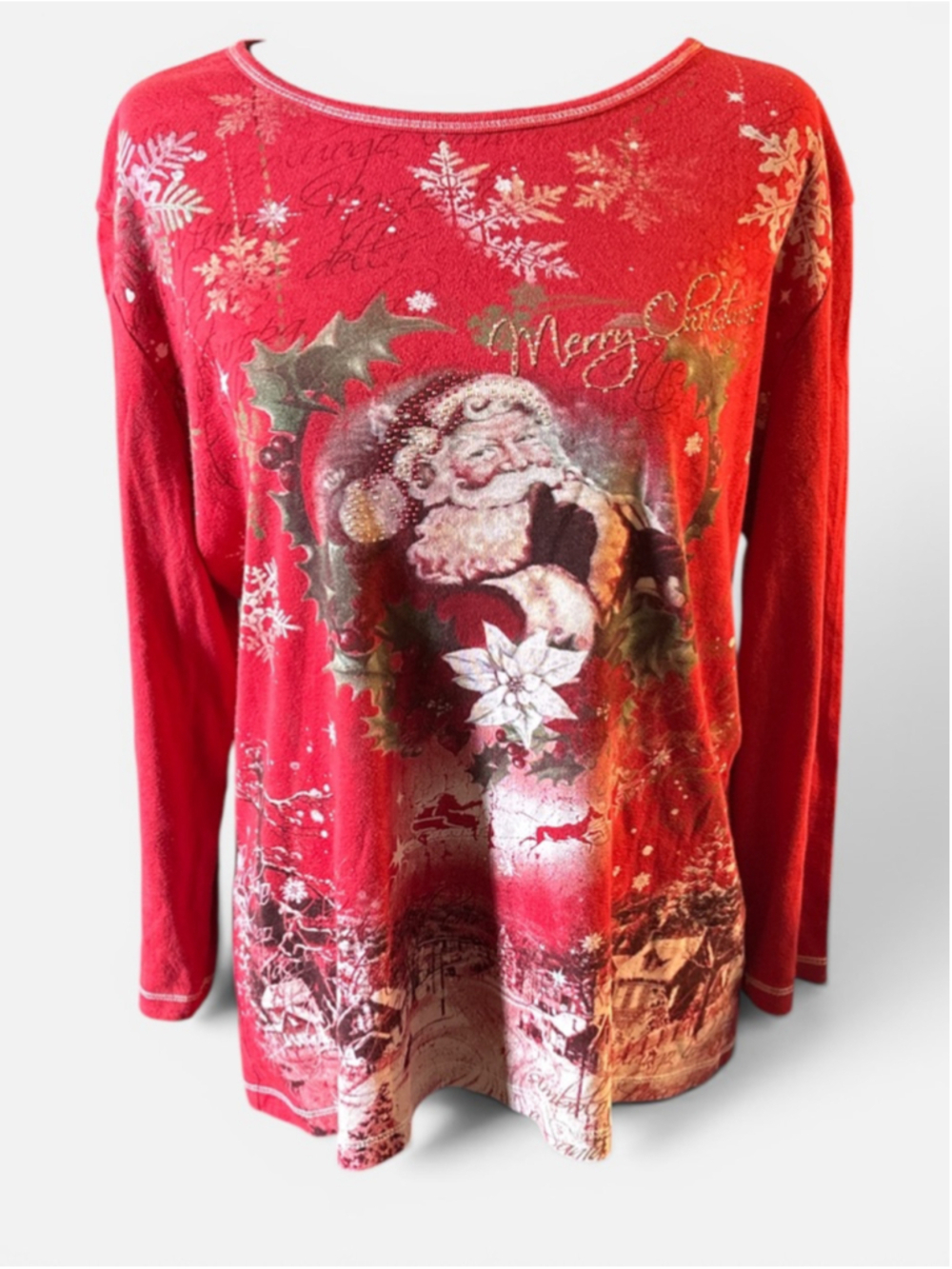 New Directions Vintage Red Christmas 3/4 Long Sleeves - Size XL